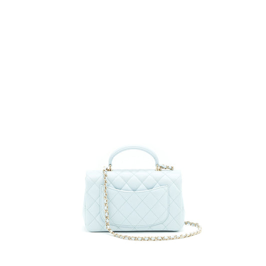 Chanel 21K Mini Top Handle Rectangular Flap Bag Pastel Blue L