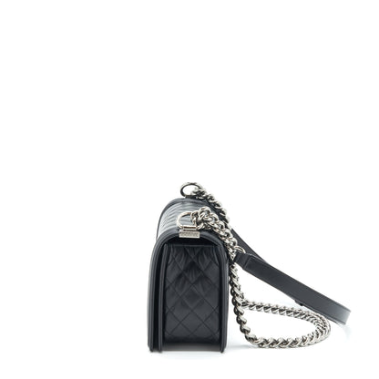 Chanel Medium Boy Bag Quilted And Chevron Calfskin Black