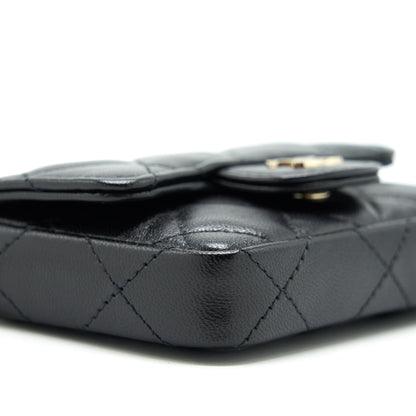 Chanel Flap Card Holder Belt Bag With Chain Lambskin Black L