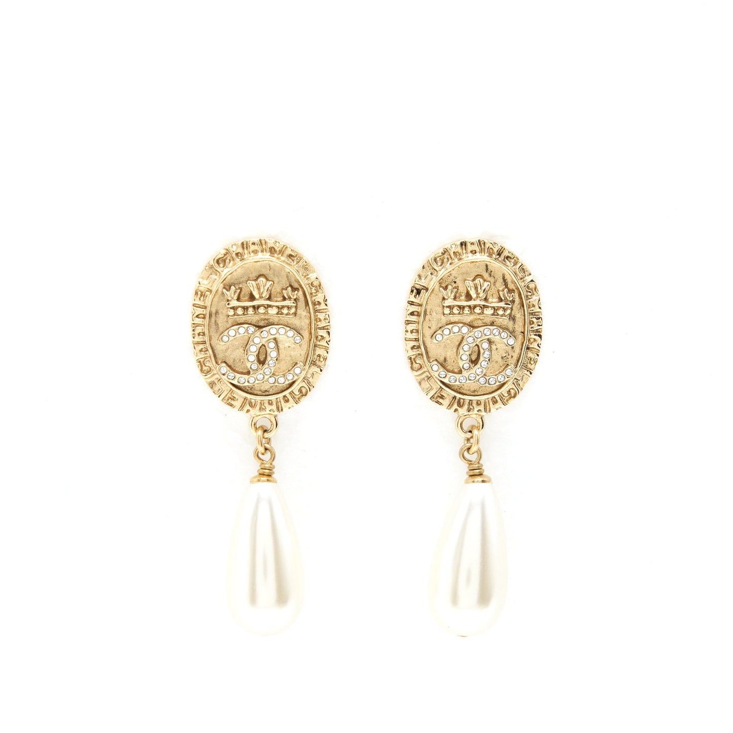 Chanel Pearl Drop Earrings With Crystals