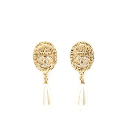 Chanel Pearl Drop Earrings With Crystals