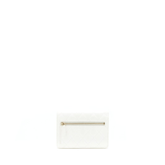 Chanel Small Wallet On Chain With Ribbon Chain Lambskin White