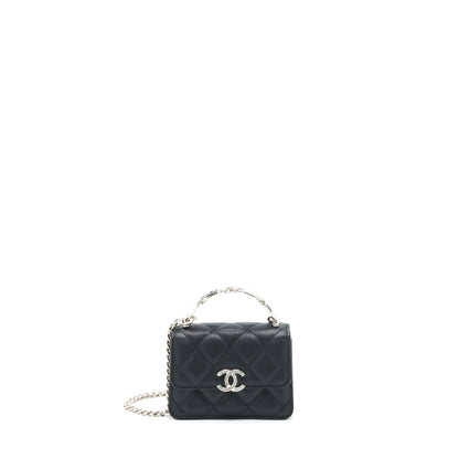 Chanel 22S Giant Chain Top Handle Mini Flap Bag Caviar Black