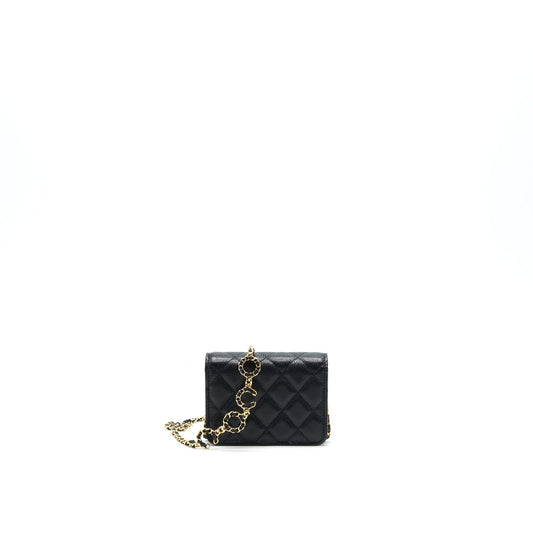 Chanel 21A Flap Card Holder With Chain Black