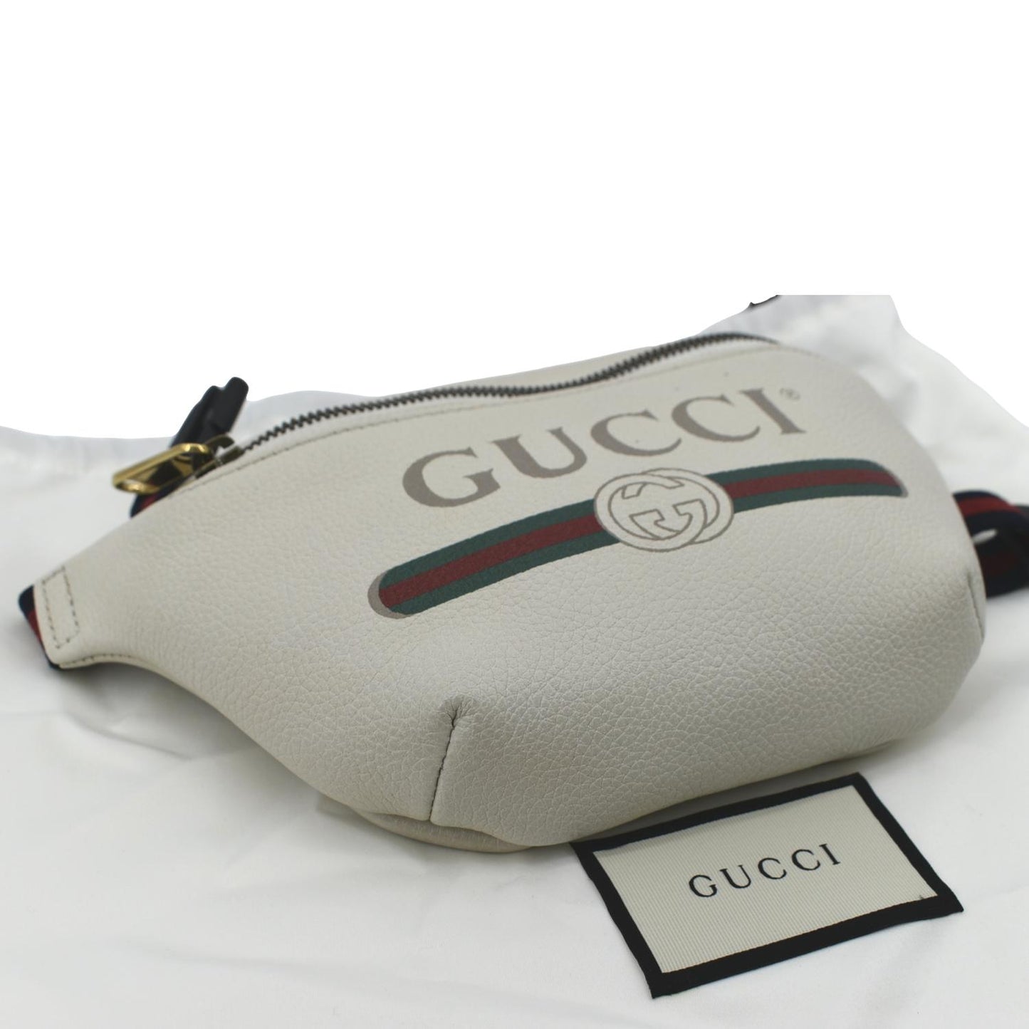 GUCCI Print Small Leather Belt Waist Bum Bag White