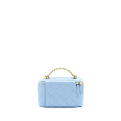 Chanel 22S Long Vanity Case With Letter Handle Caviar Light Blue