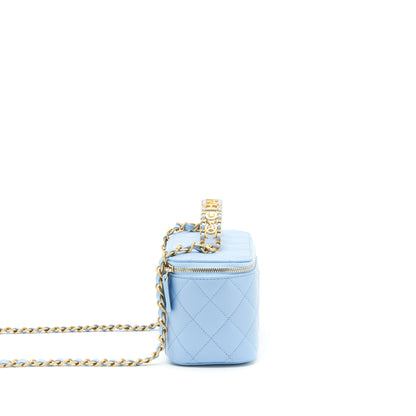 Chanel 22S Long Vanity Case With Letter Handle Caviar Light Blue