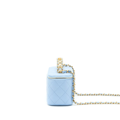 Chanel 22S Long Vanity Case With Letter Handle Caviar Light Blue