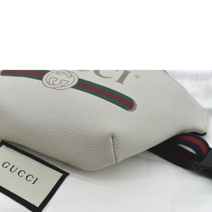 GUCCI Print Small Leather Belt Waist Bum Bag White