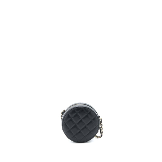Chanel Crystal CC Logo Round Clutch with Chain Caviar Black L