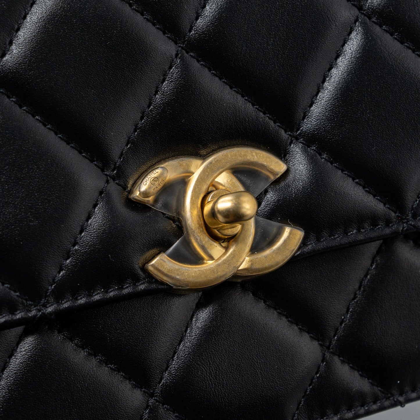 Chanel 24C gold crush mini flap bag calfskin black  (microchip)