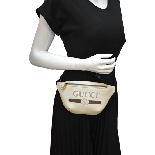 GUCCI Print Small Leather Belt Waist Bum Bag White