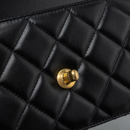 Chanel 24C gold crush mini flap bag calfskin black  (microchip)
