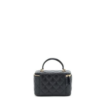 Chanel 22A Mini Top Handle Long Vanity With Chain Lambskin Black L (Microchip)