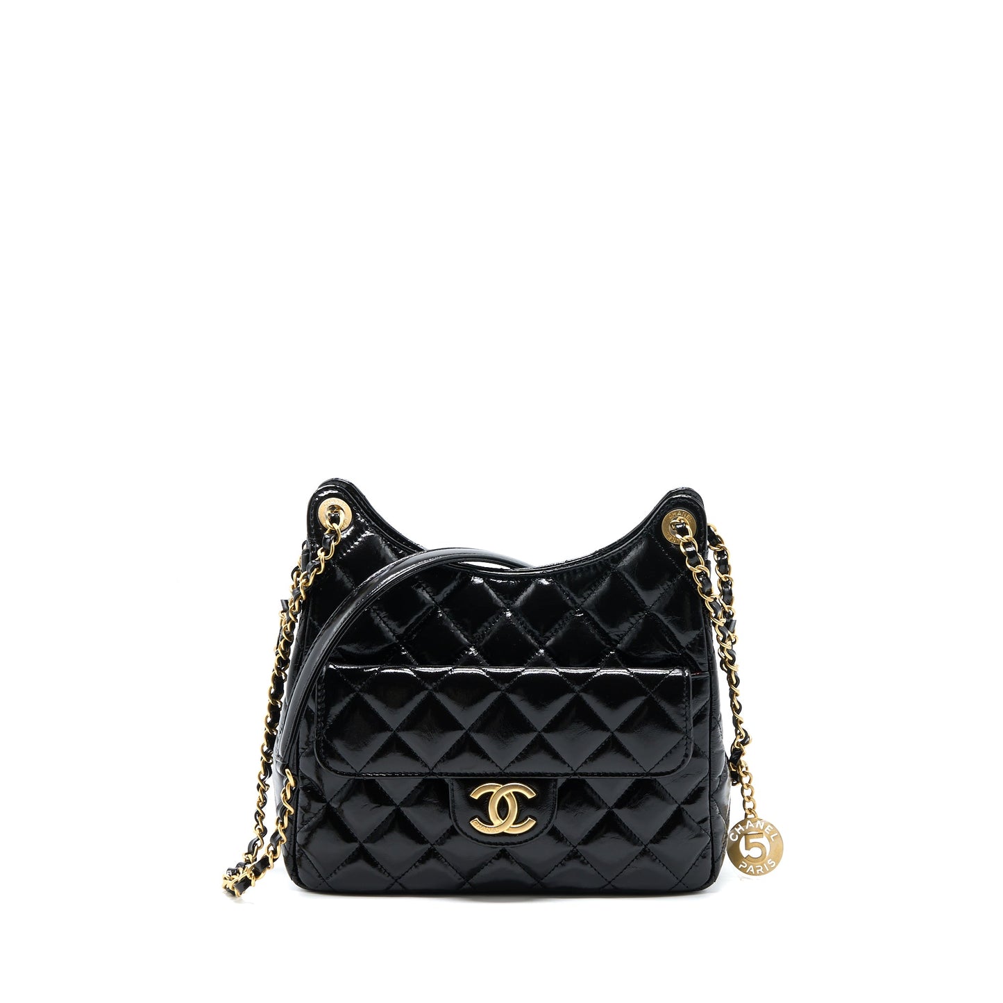 Chanel 23C Hobo Bag Shiny Calfskin Black Brushed (Microchip)