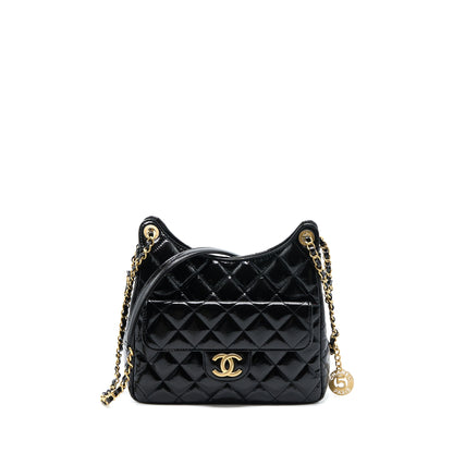 Chanel 23C Hobo Bag Shiny Calfskin Black Brushed (Microchip)