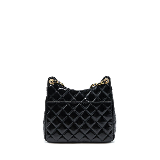 Chanel 23C Hobo Bag Shiny Calfskin Black Brushed (Microchip)