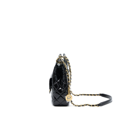 Chanel 23C Hobo Bag Shiny Calfskin Black Brushed (Microchip)