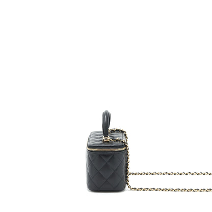 Chanel 22A Mini Top Handle Long Vanity With Chain Lambskin Black L (Microchip)