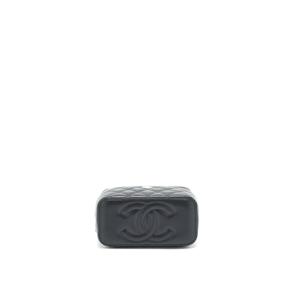 Chanel 22A Mini Top Handle Long Vanity With Chain Lambskin Black L (Microchip)