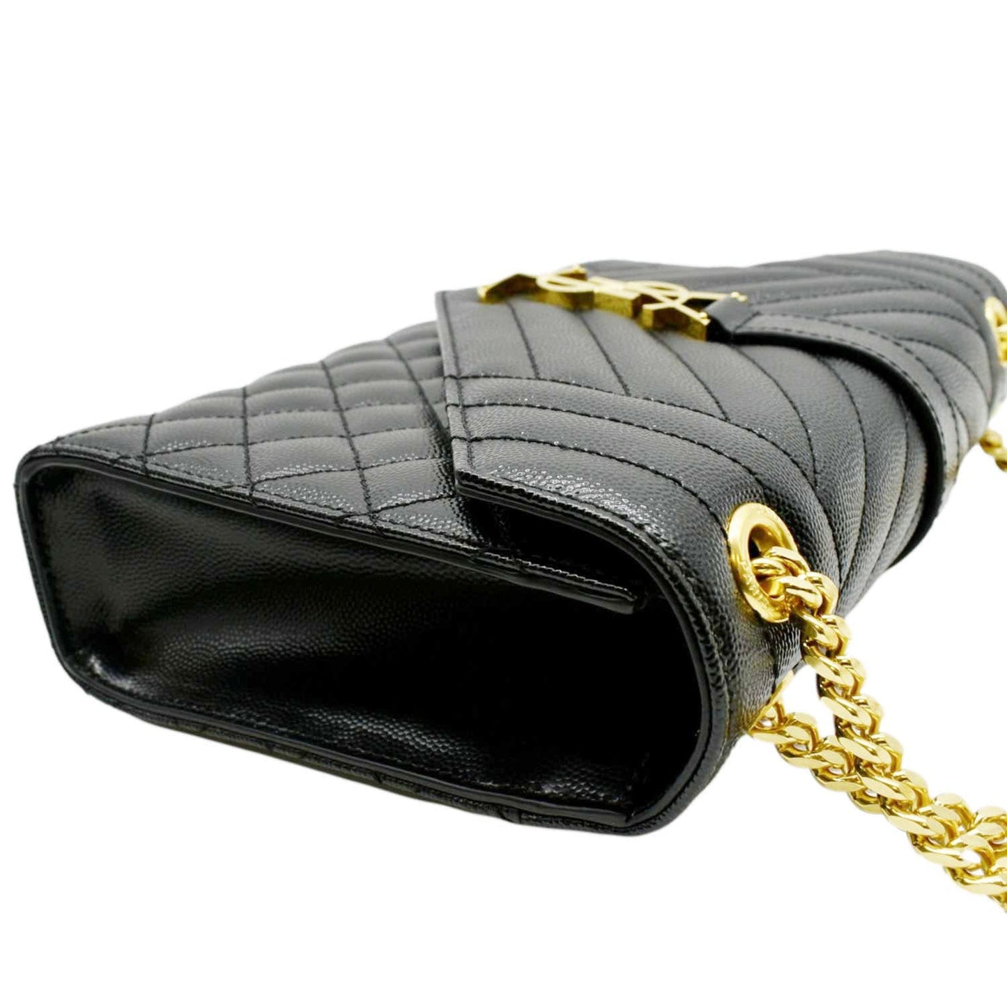 YVES SAINT LAURENT Medium Envelope Leather Chain Shoulder Bag Black