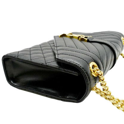 YVES SAINT LAURENT Medium Envelope Leather Chain Shoulder Bag Black