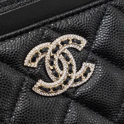 Chanel detailed CC logo zipper small wallet caviar black L
