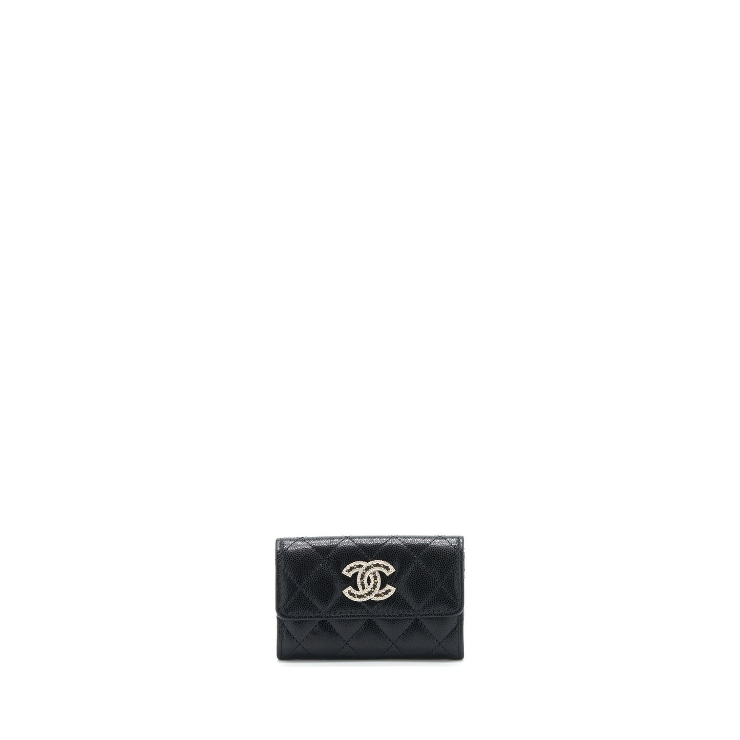 Chanel 22S Detailed Logo Mini Flap Card Holder Caviar Black L