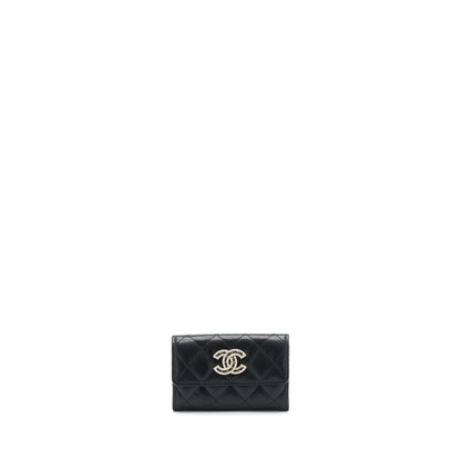 Chanel 22S Detailed Logo Mini Flap Card Holder Caviar Black L