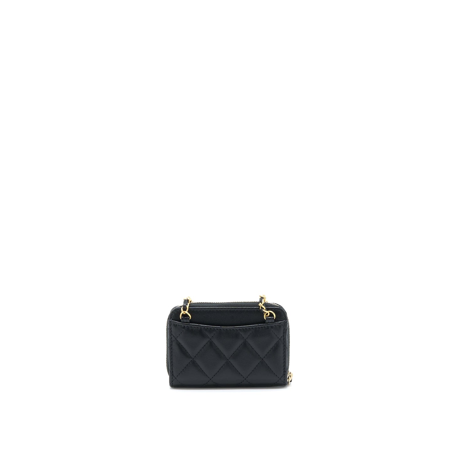 Chanel 22C Pearl Crush Card holder With Chain Lambskin Black