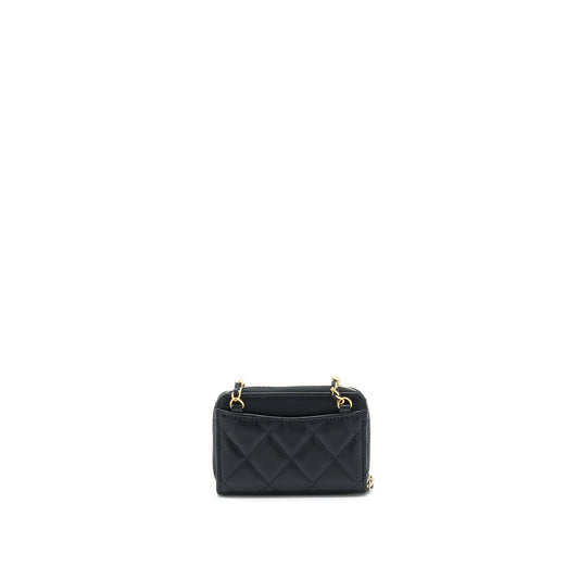 Chanel 22C Pearl Crush Card holder With Chain Lambskin Black