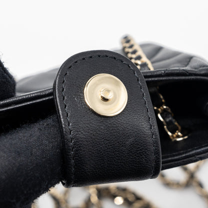 Chanel quilted super mini tote with chain lambskin black L