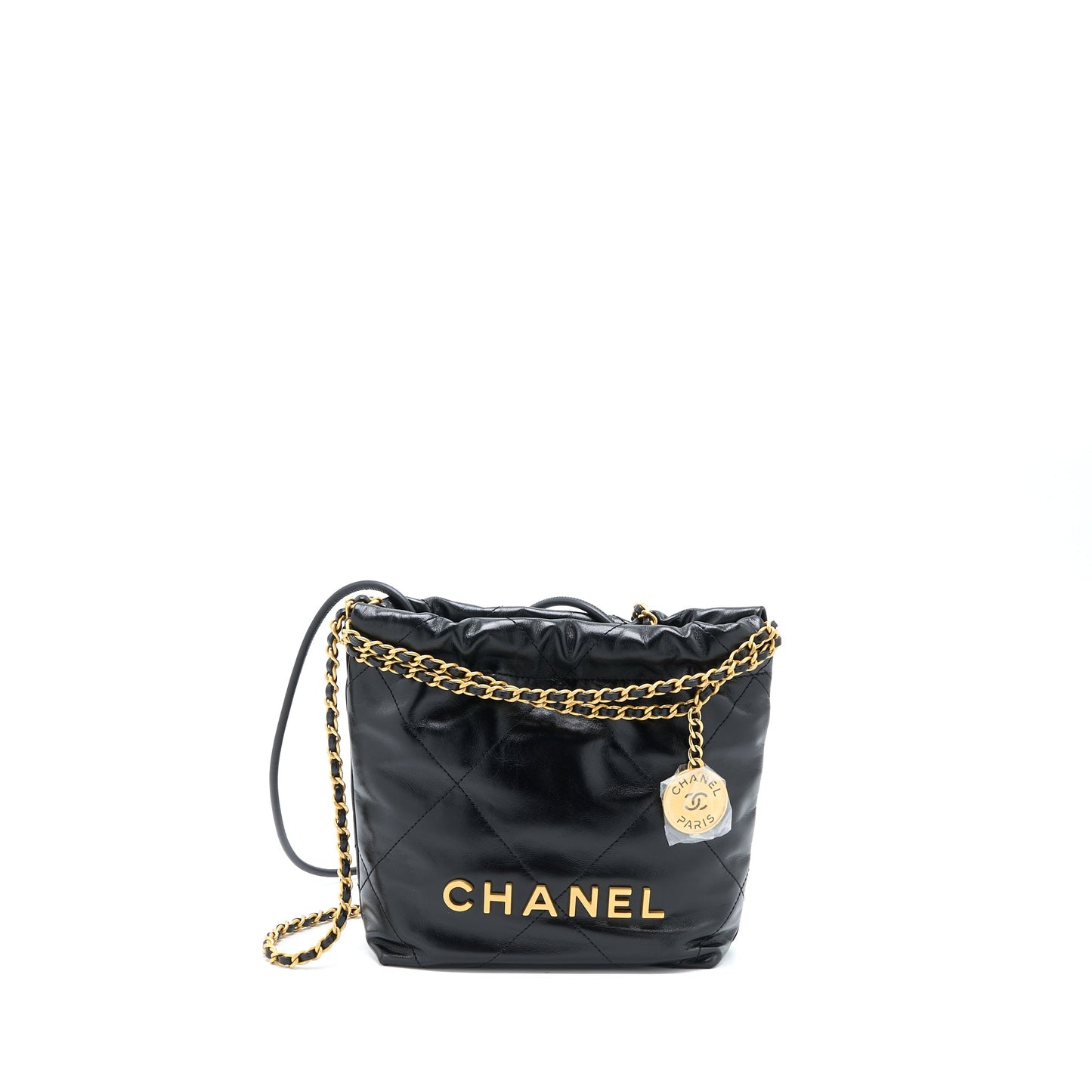 Chanel Mini 22 Bag Shiny Calfskin Black Brushed  (Microchip)