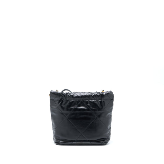 Chanel Mini 22 Bag Shiny Calfskin Black Brushed  (Microchip)