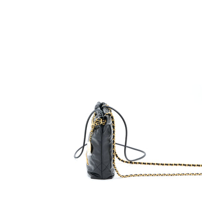 Chanel Mini 22 Bag Shiny Calfskin Black Brushed  (Microchip)