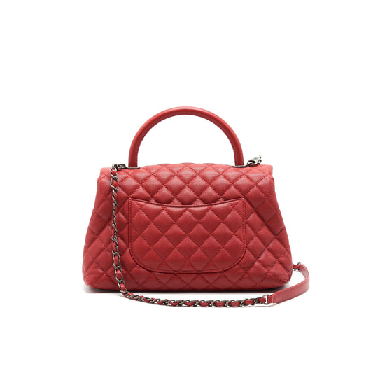 CHANEL COCO HANDLE SMALL FLAP BAG RED CALFSKIN R