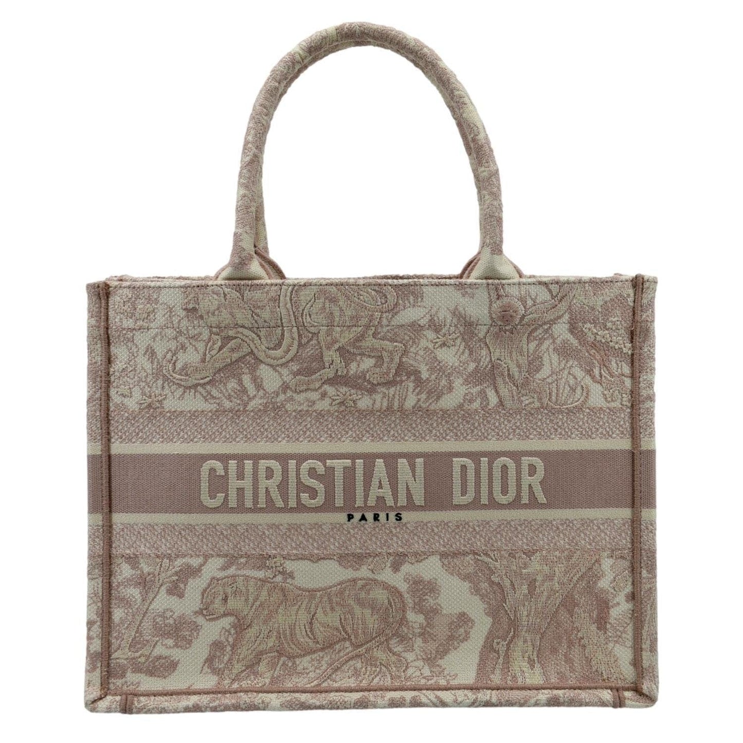 CHRISTIAN DIOR Book Toile de Jouy Motif Embroidery Canvas Tote Bag Pink