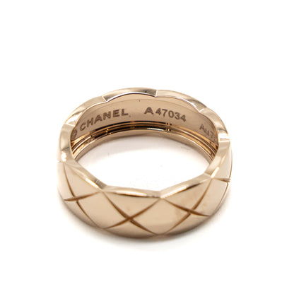 Chanel Size 53 Coco Crush Ring Small Version Quilted Motif Beige Gold