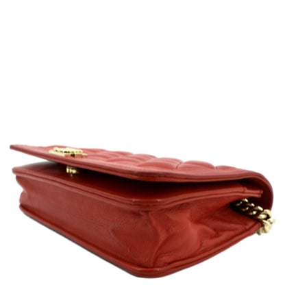 CHANEL Boy Woc Quilted Calfskin Leather Wallet On Chain Clutch Bag Red