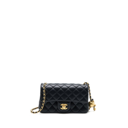 Chanel 23C Pearl Crush Mini Rectangular Flap Bag Lambskin Black Brushed  (Microchip)