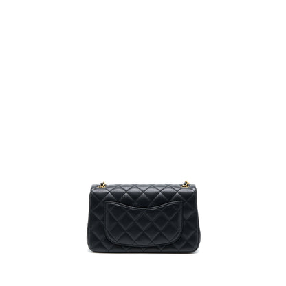 Chanel 23C Pearl Crush Mini Rectangular Flap Bag Lambskin Black Brushed  (Microchip)