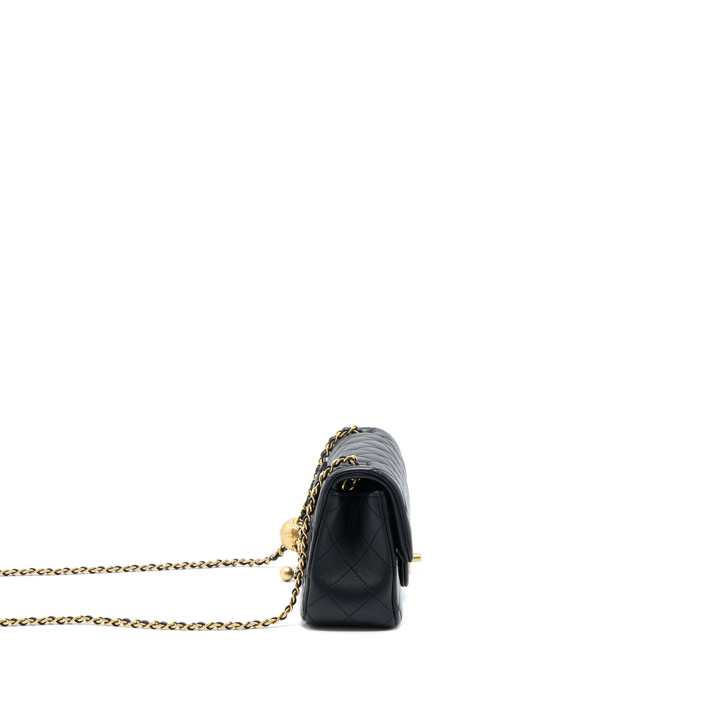 Chanel 23C Pearl Crush Mini Rectangular Flap Bag Lambskin Black Brushed  (Microchip)