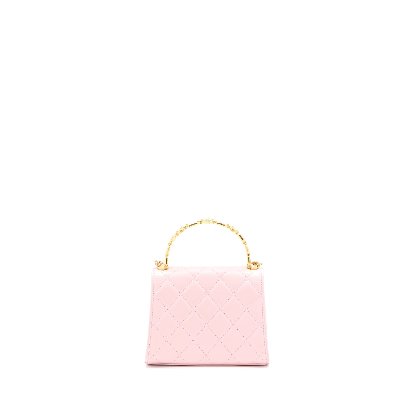 Chanel 22B Mini Flap Bag with Enamel Top Handle Lambskin Pink Brushed