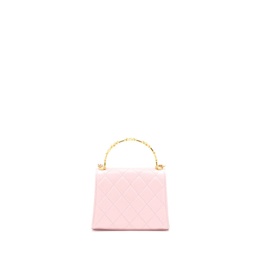 Chanel 22B Mini Flap Bag with Enamel Top Handle Lambskin Pink Brushed