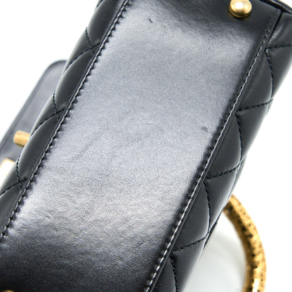 Chanel 22A Mini Coco Handle with Detailed Letter Handle Calfskin Black Brushed  (Microchip)