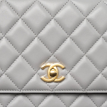 Chanel Pearl Crush Wallet on Chain Lambskin Light Grey Brushed  (Microchip)
