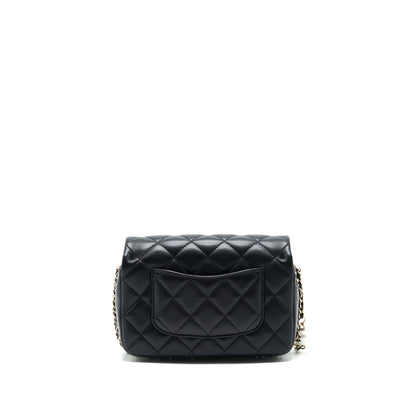 Chanel Pearl Chain Flap Bag Quilted Grained Lambskin Black L