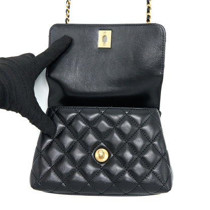 Chanel 22A Mini Coco Handle with Detailed Letter Handle Calfskin Black Brushed  (Microchip)