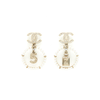 Chanel No.5 Perfume And Crystals CC With Pearl Round Earrings