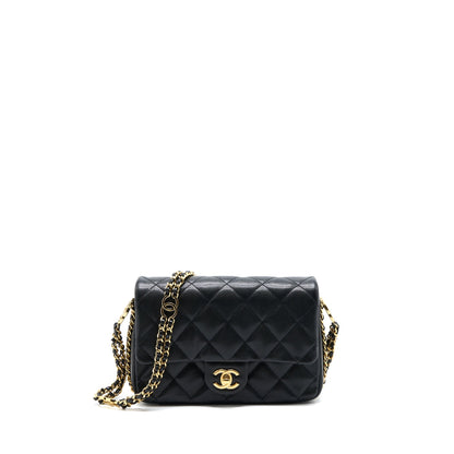 Chanel 23C Mini Flap Bag With CC Logo Chain Grained Calfskin Black  (Microchip)